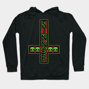 Sinner On Inverted Cross Red And Green Hoodie